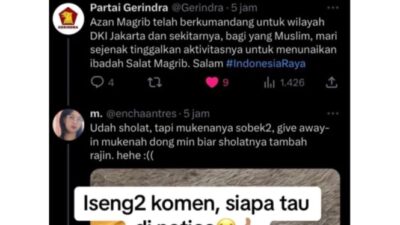 Admin Twitter Partai Gerindra Viral karena Belikan Mukena untuk Warganet yang Iseng Komentar