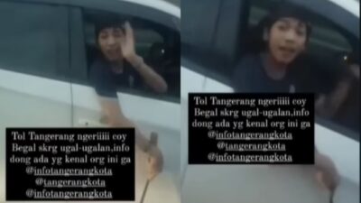 Pengemudi Honda Brio Mengancam Pengemudi Lain di Tol Tangerang Tanpa Pelat Nomor dengan Mengacungkan Sajam