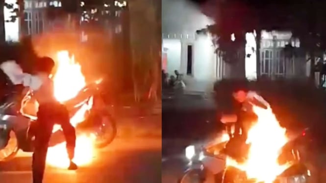 Pemuda Geber Motor Saat Takbiran dan Motornya Malah Terbakar, Alhasil Jadi Viral