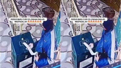 Modus Baru Maling Kotak Amal dengan Menggunakan Lakban Terekam oleh CCTV